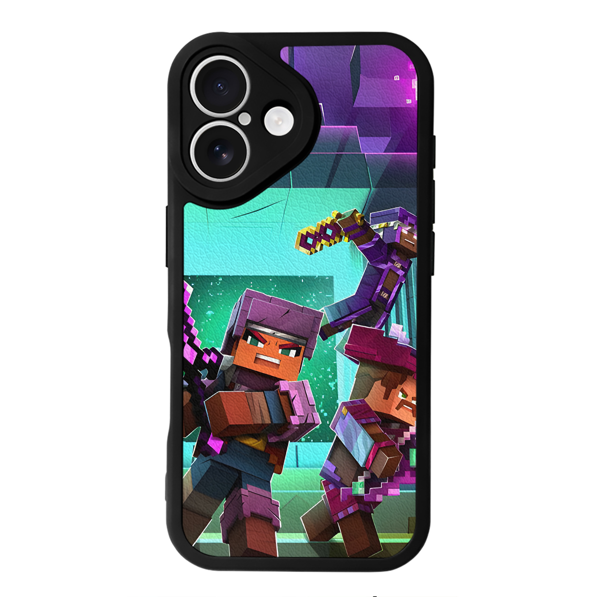 （画像用） マインクラフト ブロックの世界 Minecraft MC Block world 【iPhone 16シリーズ対応】シリコンスマホケース（レザー調） 材質：シリコン